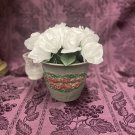 Hand Painted Flower Pot Gray Red And Green Clay Flowers
