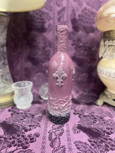 Decorative Wine Bottle Stained Glass Hand Painted Upcycled Wine Gray Black