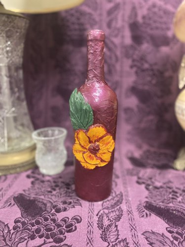 Decorative Wine Bottle Stained Glass Hand Painted Upcycled Sunflower Wine