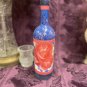 Decorative Wine Bottle Stained Glass Hand Painted Upcycled Blue Flowers