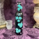 Decorative Wine Bottle Stained Glass Hand Painted Upcycled Black Tiffany Blue