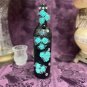 Decorative Wine Bottle Stained Glass Hand Painted Upcycled Black Tiffany Blue