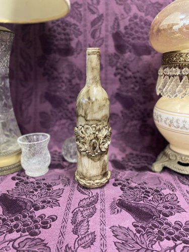 Decorative Wine Bottle Stained Glass Hand Painted Antiqued Vintage