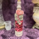 Decorative Wine Bottle Stained Glass Hand Painted Upcycled Pink Roses