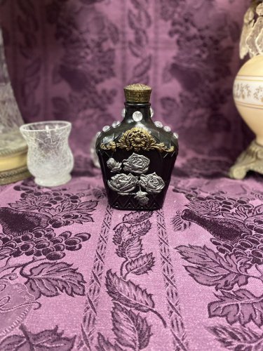 Decorative Crown Royal Bottle Stained Glass Hand Painted Upcycled Black Metallic