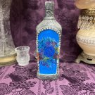 Decorative Tequila Bottle Stained Glass Hand Painted Upcycled Blue Faux Cement