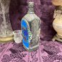 Decorative Tequila Bottle Stained Glass Hand Painted Upcycled Blue Faux Cement