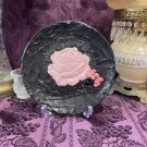 Hand Painted Textured Decorative Plate Black & Pink Rose Display Or Wall Hanging