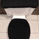 Toilet Bathroom Seat Cover and Tank Set Solid Black Fleece Fabric