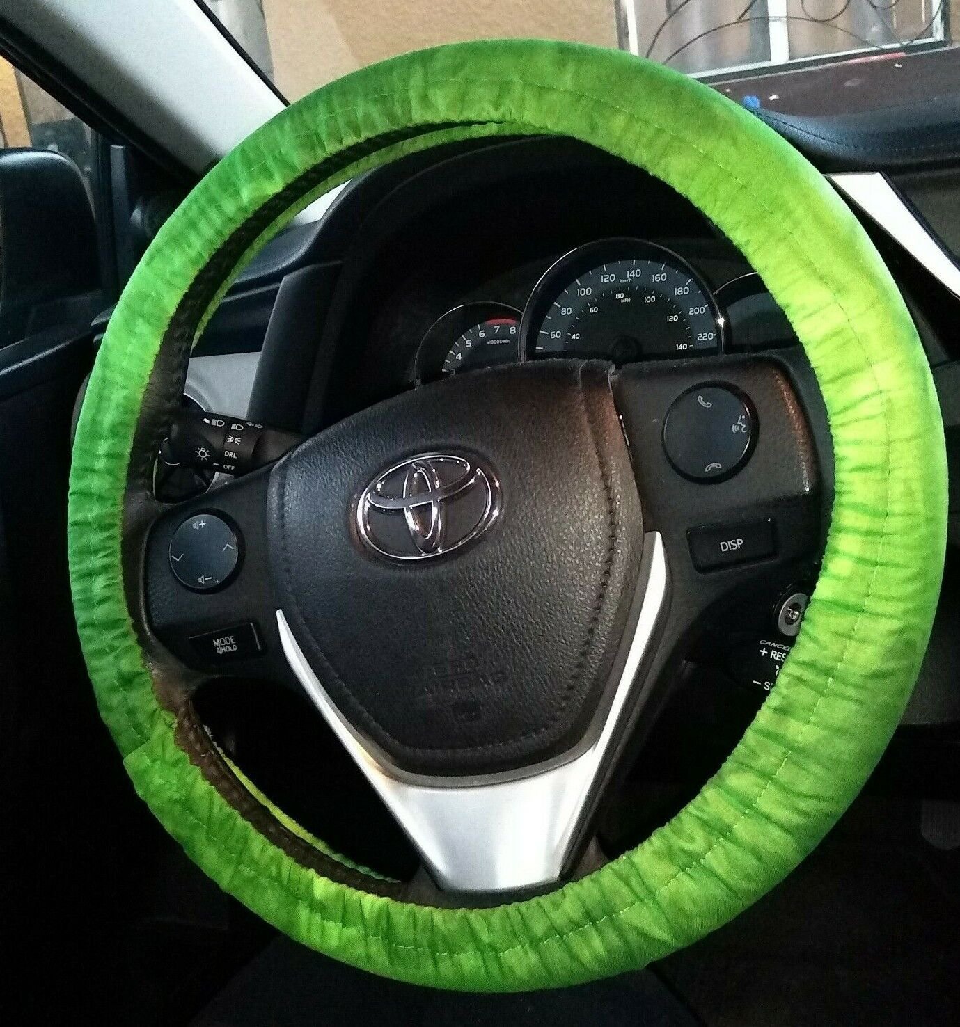 Steering Wheel Cover Green Watercolor Wash Cotton Fabric