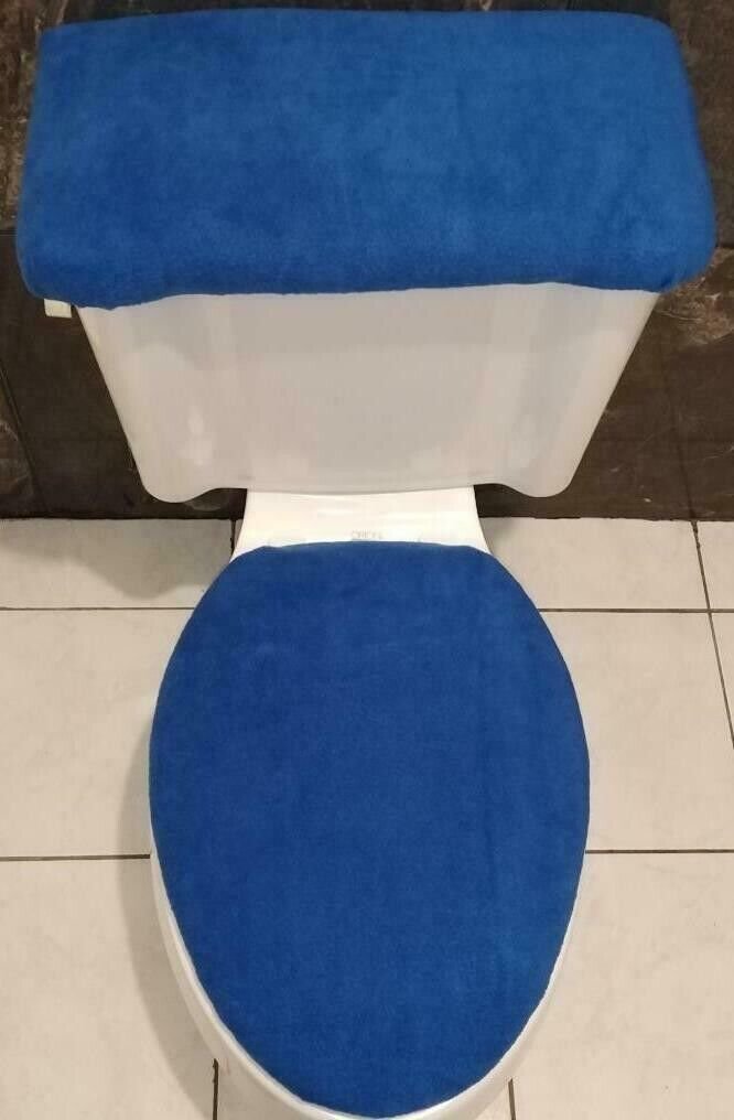 Royal Blue Fleece Fabric Elongated Toilet Seat Lid And Tank Cover Set