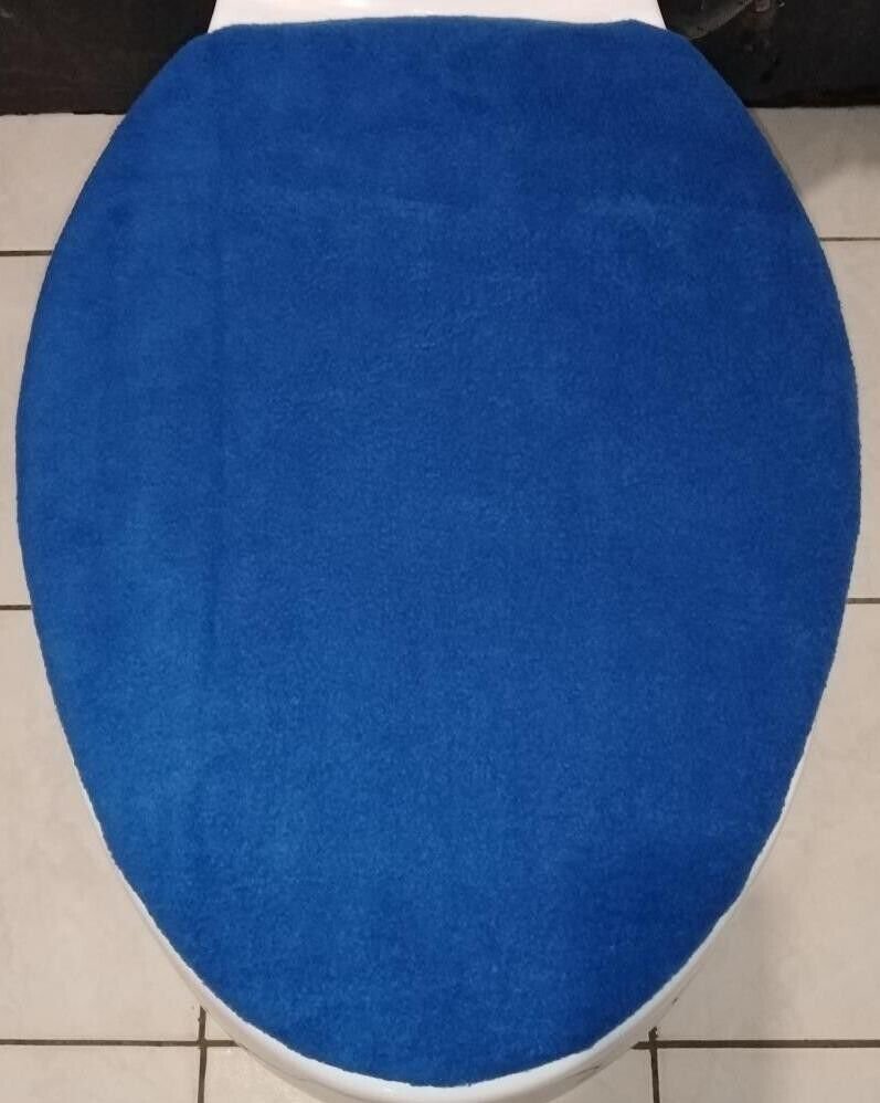 ROYAL BLUE Fleece Fabric Elongated Toilet Seat Lid & Tank Cover Set
