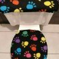 Pets Multi-Colored Paw Prints Fleece Fabric Elongated Toilet Seat Cover Set