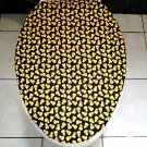 Halloween Candy Corn On Black Cotton Fabric ELONGATED Toilet Seat Lid Cover