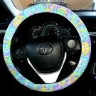 Car Steering Wheel Cover Peace Love Batik Tie Dye Multicolor Cotton Fabric Car