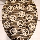 Peace Signs Camo Green Cotton Fabric ELONGATED Toilet Seat Lid Cover