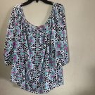 Women’s Geometric prints Off Shoulder Top in Black, White ,red & Teal Sz 3X boho Women’s Geometric prints Off Shoulder Top in Black, White ,red & Teal Sz 3X boho