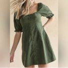 Francesca's Collections Size M Olive Green Square-Neck Puff-Sleeve Mini Dress Francesca's Collections Size M Olive Green Square-Neck Puff-Sleeve Mini Dress