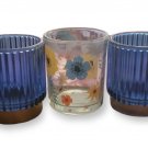 Home decor ������Blue floral prints gold boho style candle votive holder glass Set 3
