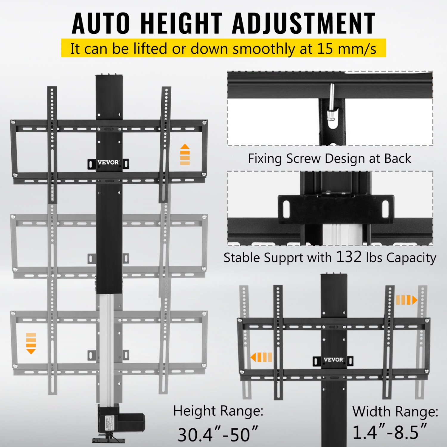 Vevor Motorized Tv Lift Mount Height Adjustable Stroke Length F