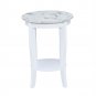 American Heritage Round End Table With Shelf, White Faux Marble/White