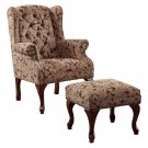 Benzara Classic Floral Wingback Chair with Ottoman