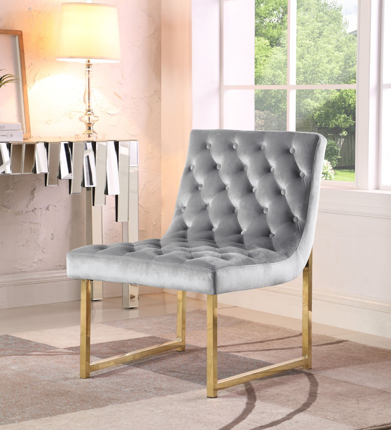 Chic Home Tatiana Accent Chair Sleek Elegant Tufted Velvet Upholstery Plush Cu