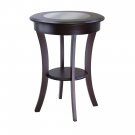 Wood Cassie Round Accent Table With Glass Top, Cappuccino Finish