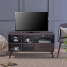 Marlon Mid Century Modern Faux Wood Overlay Tv Stand, Dark Walnut