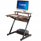 FITUEYES Office Computer Desk with White Metal Frame and Black Wood Top,Rustic