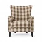 Noble House Ava Brown And Beige Checkered Upholstered Armchair