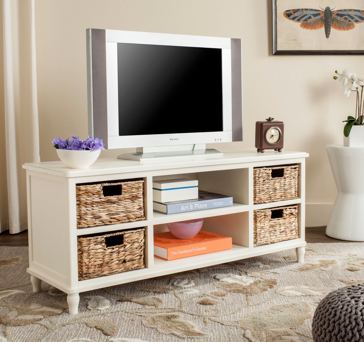 Safavieh Rooney Solid Entertainment Unit with 4 Wicker Baskets