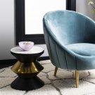 Safavieh Azizi Round Stone Top Glam Side Table, Stone/Black Gold
