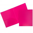 JAM Heavy Duty Plastic Two Pocket Presentation Folders, Fuchsia Pink, 108/pack