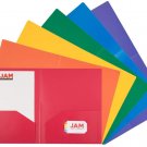 JAM Paper & Envelope Heavy Duty Plastic 2 Pocket School Folders, Assorted Prim