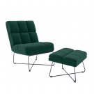 Modern Armless Chair And Ottoman, Emerald Green