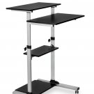 Mobile Stand Up Desk | Height Adjustable Computer Rolling Cart | Silver