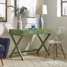 Wood X-Base Campaign Writing Desk With Drawers, Meadow Green
