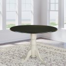 Dlt-Blw-Tp Dublin Round Table With Two 9"" Drop Leaves - Black And Linen White 