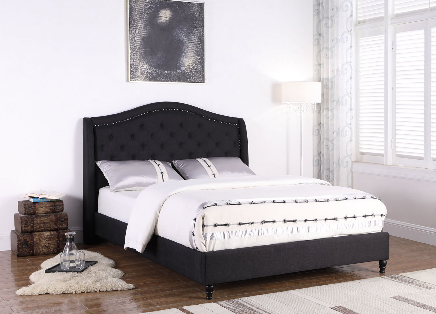 Queen Tufted Upholstered Panel/Platform Bed, Black