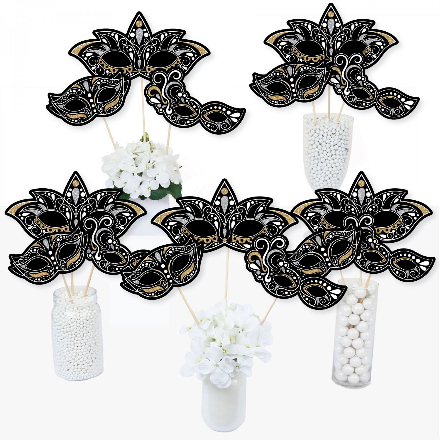 Big Dot of Happiness Masquerade - Carnival Mask Party Centerpiece Sticks - Table Toppers - Set of