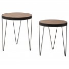 Pasadena Nesting Accent Tables Set With Rustic Calico Wood Top And Matte Black