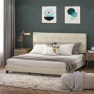 Furinno Laval Button Tufted Bed Frame, 12PC Slat Style, Linen, King
