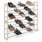 Whitmor 3-Tier Expandable Stackable Shoe Rack, Metal and Wood, Natural Wood an