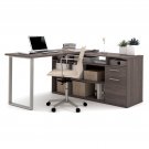 Solay L-Shaped Desk with lateral file and bookcase in Bark Gray