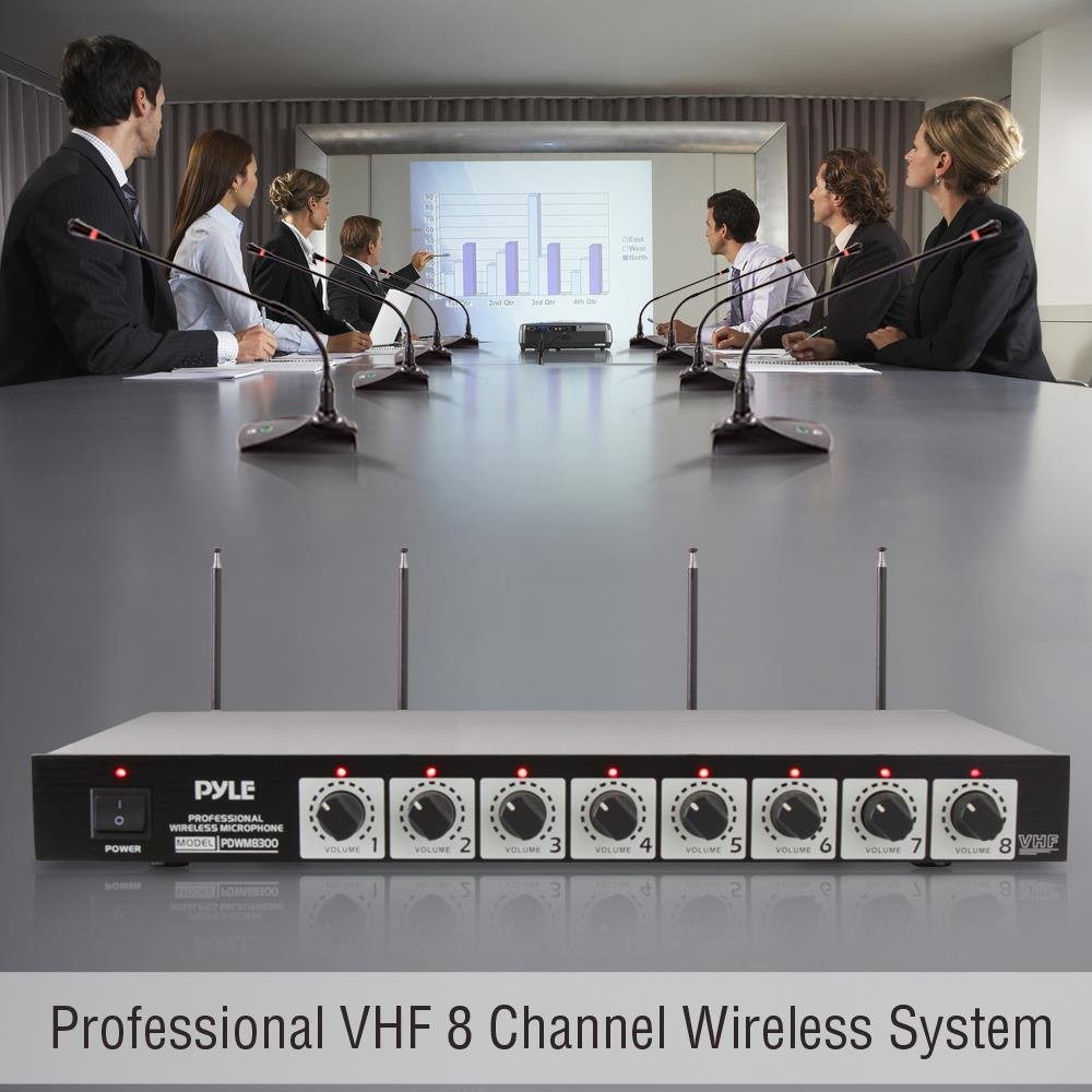 Pyle PDWM8300 VHF 8 Channel Wireless Desktop Microphone Receiver System Packag