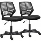 Adjustable Armless Mid Back Office Chair, Set Of 2, Black