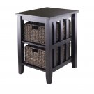 Wood Morris Accent Table, 2 Foldable Chocolate Corn Husk Baskets, Espresso Fin