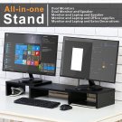 Adjustable Wood Dual Monitor Stand Riser with Pull Out Storage Drawer, 2 Tier 