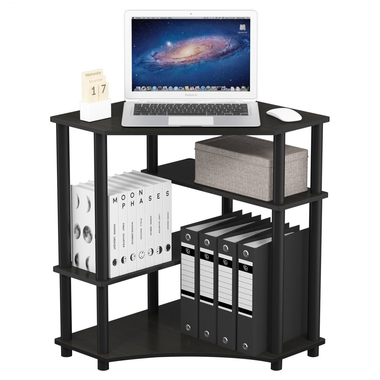 Furinno TurnNTube Corner Desk with Shelves, Espresso/Black Finish